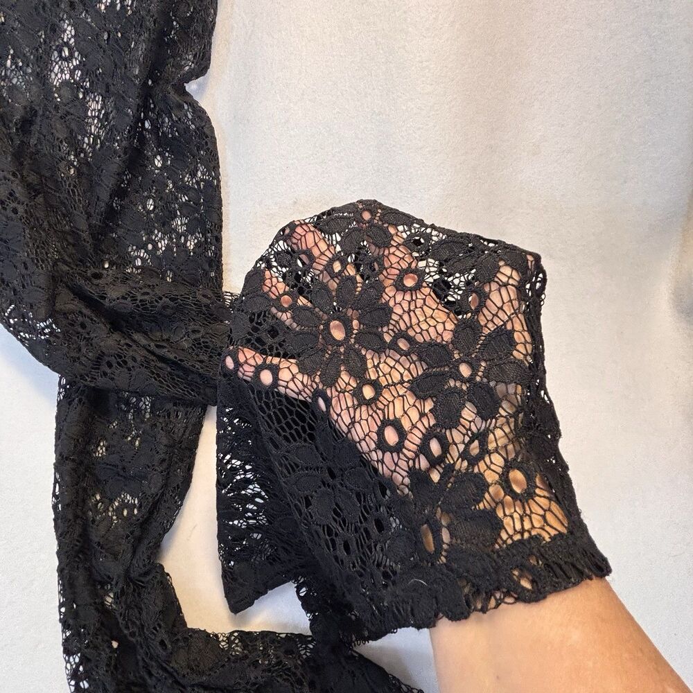 Black Lace Flare Pants Sheer Stretch Swim Cover Up Women’s M - Picture 7 of 8